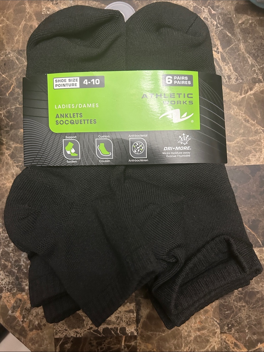 NWT 🆕 Athletic Works Black Women's Anklet Socks - 6 Pairs size 4-10